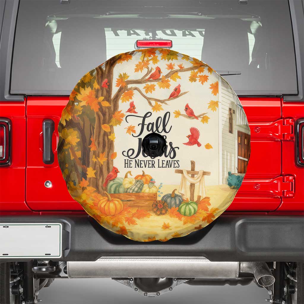 Fall for Jesus He Never Leaves Autumn Church and Pumpkins Spare Tire Cover TS02 Light Beige Print Your Wear