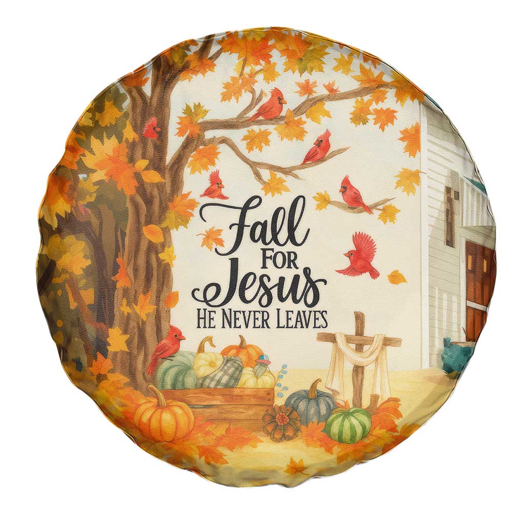 Fall for Jesus He Never Leaves Autumn Church and Pumpkins Spare Tire Cover TS02 Print Your Wear