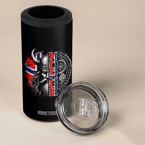 Fierce Norge Viking Warrior with Horned Helmet Graphic 4 in 1 Can Cooler Tumbler Norway Pride Distressed Norwegian Flag and Runes TS02 Print Your Wear