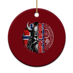 Fierce Norge Viking Warrior with Horned Helmet Graphic Ceramic Ornament Norway Pride Distressed Norwegian Flag and Runes TS02 1pc Red Print Your Wear