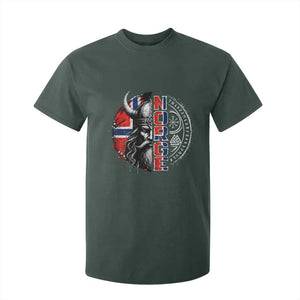 Fierce Norge Viking Warrior with Horned Helmet Graphic T Shirt For Kid Norway Pride Distressed Norwegian Flag and Runes TS02 Dark Forest Green Print Your Wear