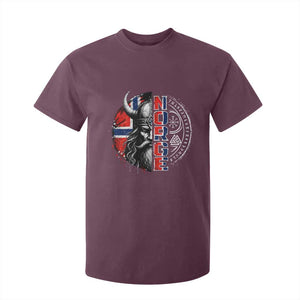 Fierce Norge Viking Warrior with Horned Helmet Graphic T Shirt For Kid Norway Pride Distressed Norwegian Flag and Runes TS02 Maroon Print Your Wear