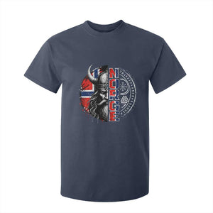 Fierce Norge Viking Warrior with Horned Helmet Graphic T Shirt For Kid Norway Pride Distressed Norwegian Flag and Runes TS02 Navy Print Your Wear