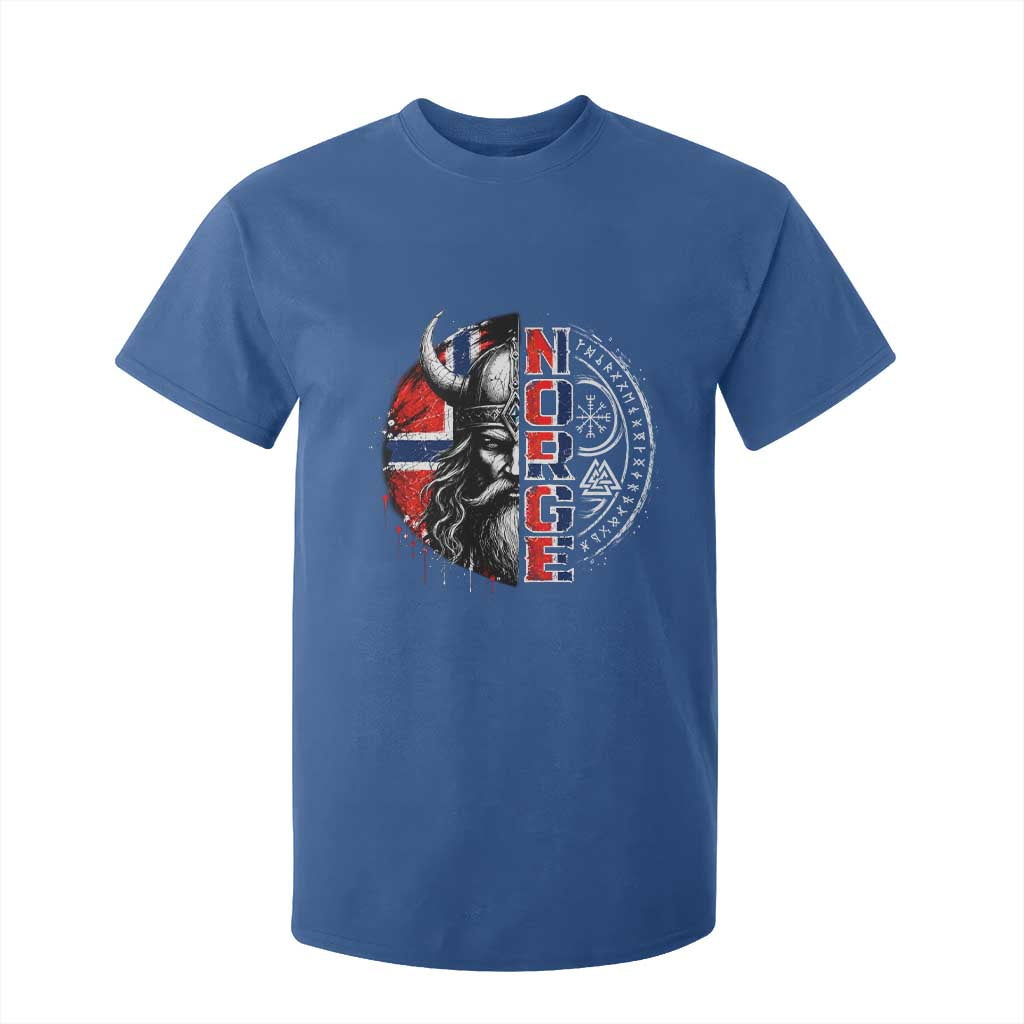 Fierce Norge Viking Warrior with Horned Helmet Graphic T Shirt For Kid Norway Pride Distressed Norwegian Flag and Runes TS02 Royal Blue Print Your Wear