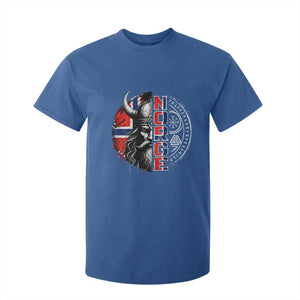 Fierce Norge Viking Warrior with Horned Helmet Graphic T Shirt For Kid Norway Pride Distressed Norwegian Flag and Runes TS02 Royal Blue Print Your Wear