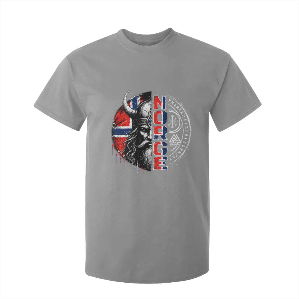 Fierce Norge Viking Warrior with Horned Helmet Graphic T Shirt For Kid Norway Pride Distressed Norwegian Flag and Runes TS02 Sport Gray Print Your Wear
