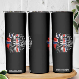 Fierce Norge Viking Warrior with Horned Helmet Graphic Skinny Tumbler Norway Pride Distressed Norwegian Flag and Runes TS02 Print Your Wear