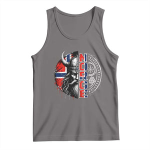 Fierce Norge Viking Warrior with Horned Helmet Graphic Tank Top Norway Pride Distressed Norwegian Flag and Runes TS02 Deep Heather Print Your Wear