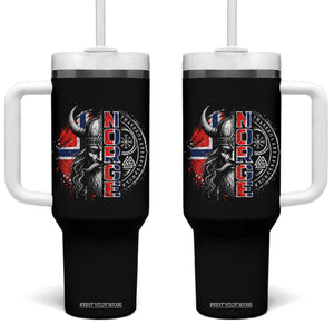 Fierce Norge Viking Warrior with Horned Helmet Graphic Tumbler With Handle Norway Pride Distressed Norwegian Flag and Runes TS02 One Size: 40 oz Black Print Your Wear