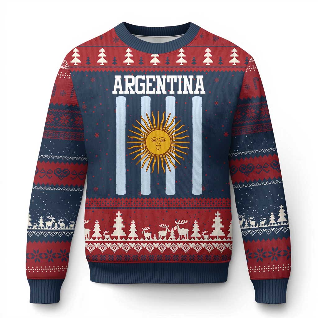 Argentina Sun of May Flag Retro Graphic Ugly Christmas Sweater Patriotic Argentine Heritage Pride Souvenir TS02 Navy Red Print Your Wear