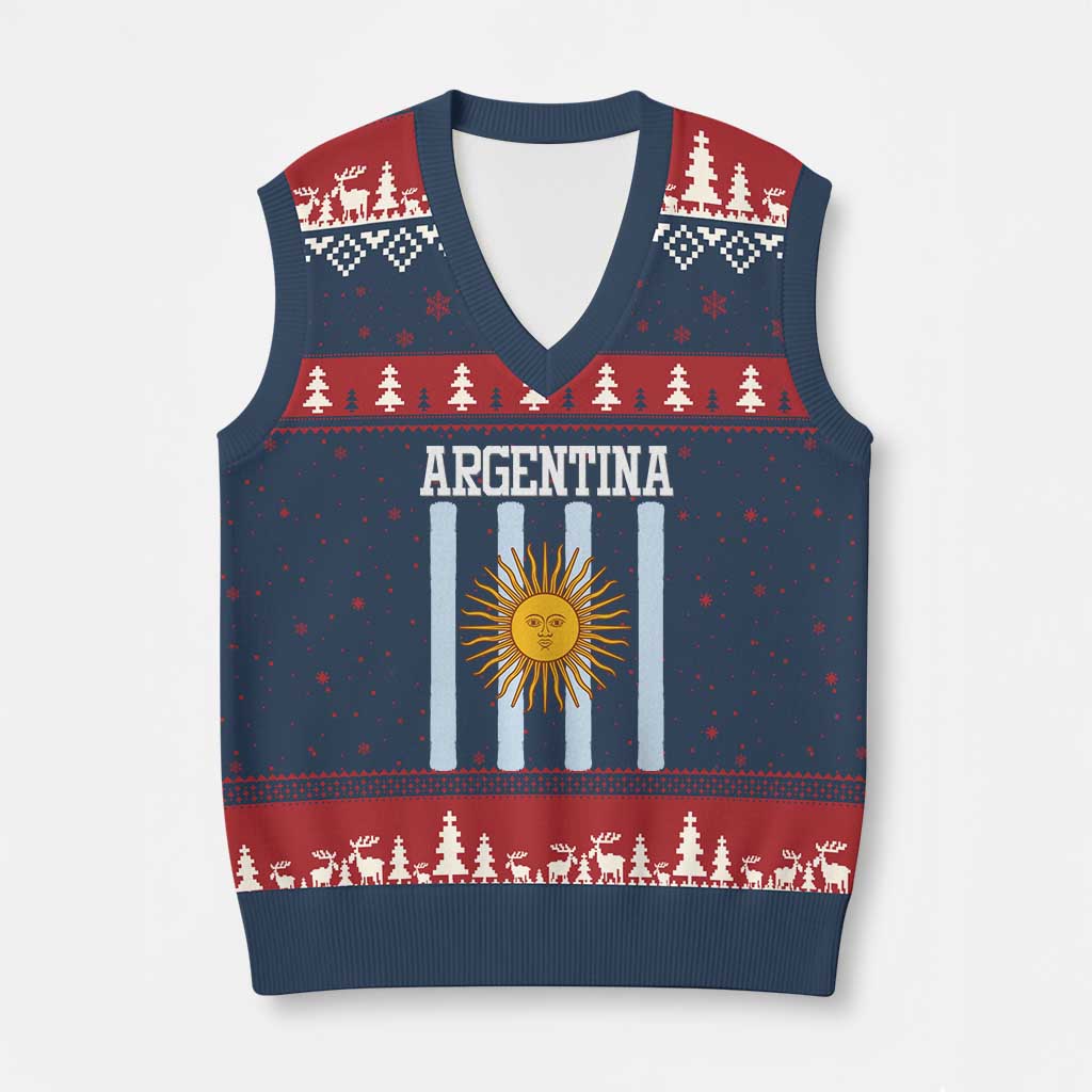 Argentina Sun of May Flag Retro Graphic V-Neck Knit Sweater Vest Patriotic Argentine Heritage Pride Souvenir TS02 Navy Red Print Your Wear