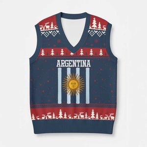 Argentina Sun of May Flag Retro Graphic V-Neck Knit Sweater Vest Patriotic Argentine Heritage Pride Souvenir TS02 Navy Red Print Your Wear