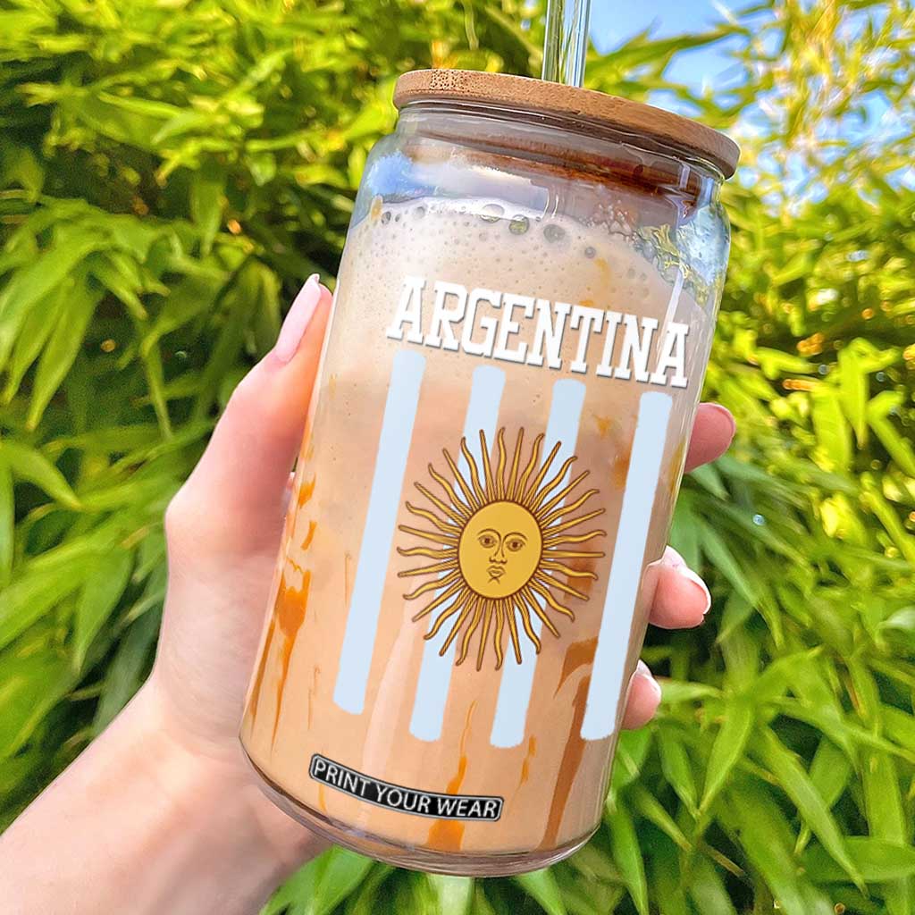 Argentina Sun of May Flag Retro Graphic Glass Can Patriotic Argentine Heritage Pride Souvenir TS02 Black Print Your Wear