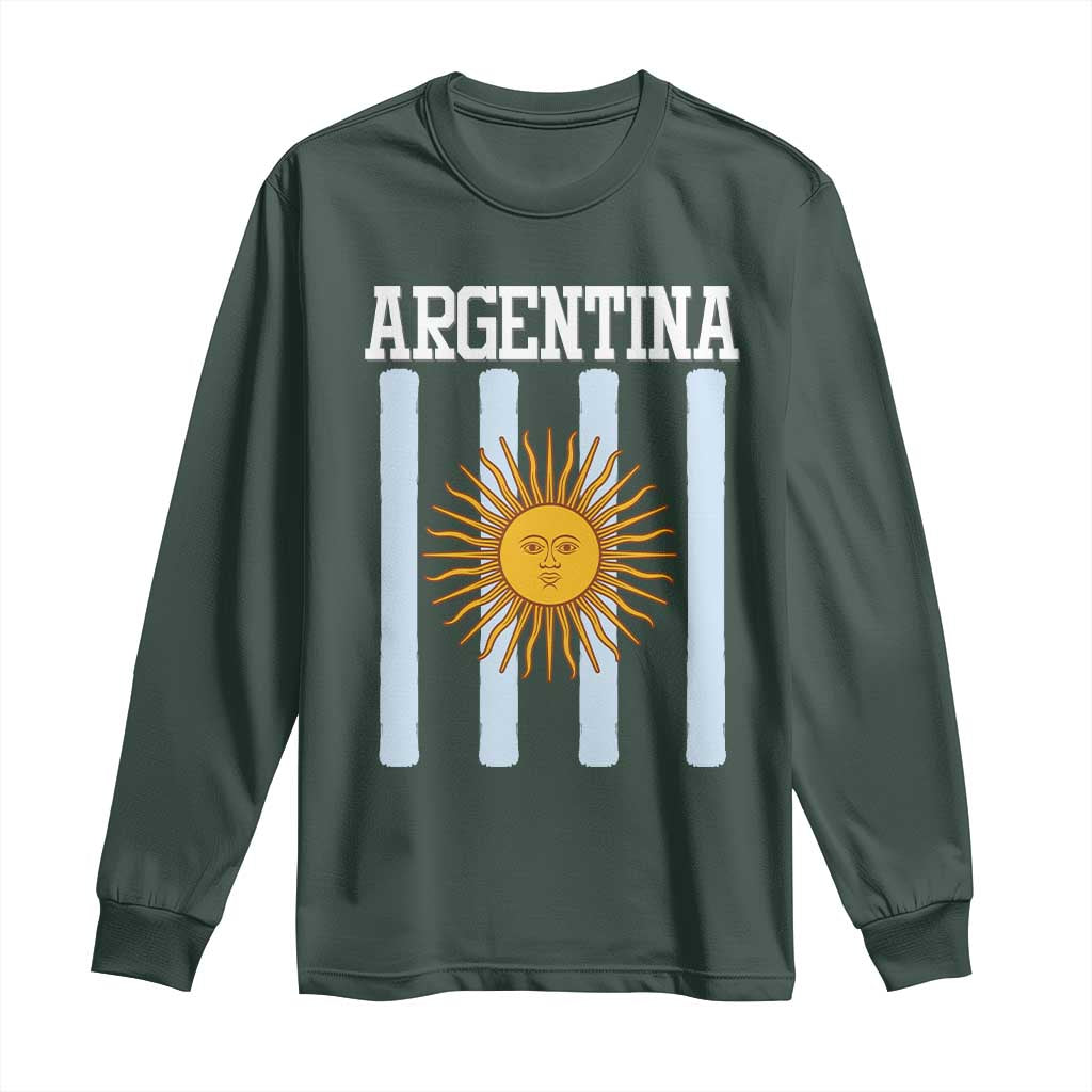 Argentina Sun of May Flag Retro Graphic Long Sleeve Shirt Patriotic Argentine Heritage Pride Souvenir TS02 Dark Forest Green Print Your Wear