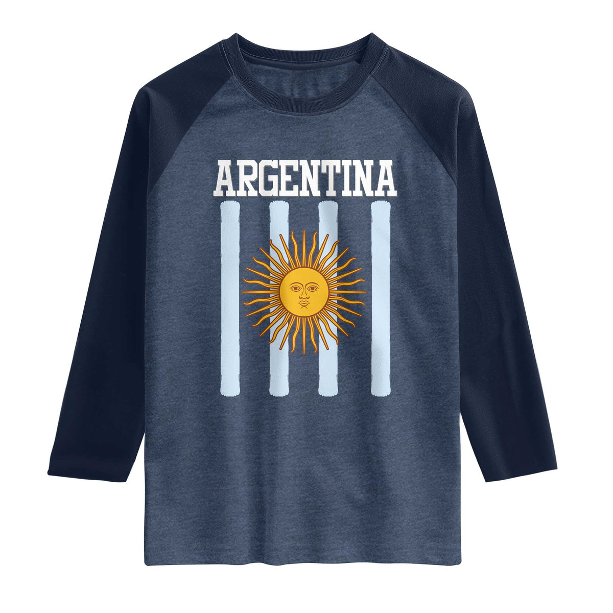 Argentina Sun of May Flag Retro Graphic Raglan Shirt Patriotic Argentine Heritage Pride Souvenir TS02 Heather Denim Navy Print Your Wear
