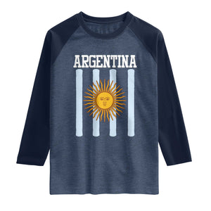 Argentina Sun of May Flag Retro Graphic Raglan Shirt Patriotic Argentine Heritage Pride Souvenir TS02 Heather Denim Navy Print Your Wear