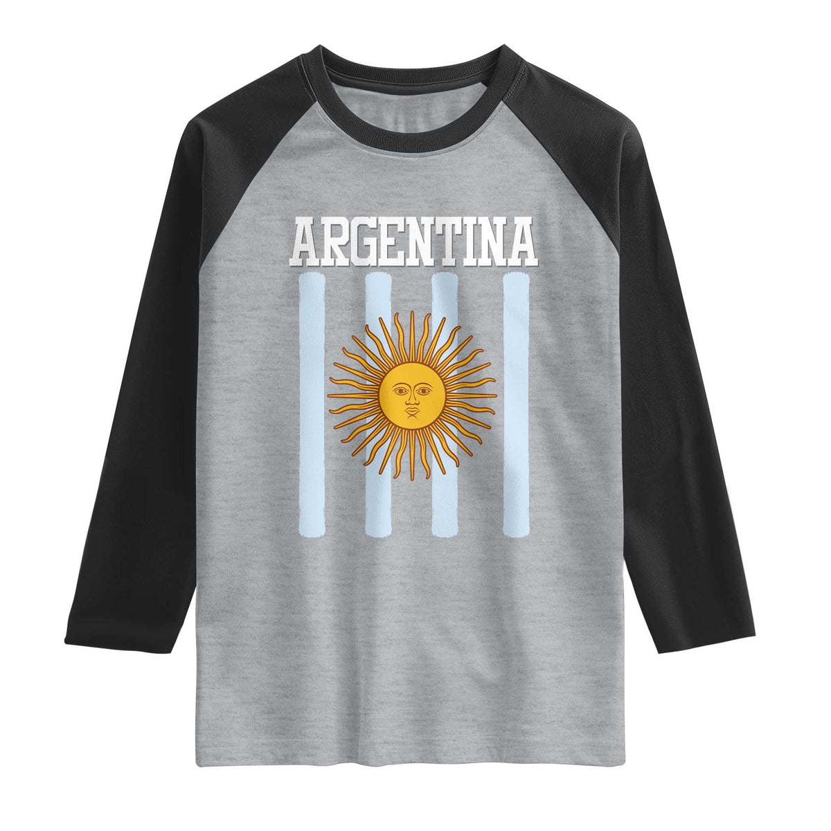 Argentina Sun of May Flag Retro Graphic Raglan Shirt Patriotic Argentine Heritage Pride Souvenir TS02 Heather Gray Black Print Your Wear