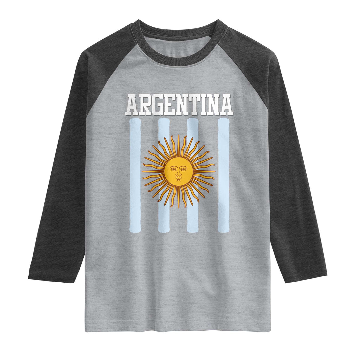 Argentina Sun of May Flag Retro Graphic Raglan Shirt Patriotic Argentine Heritage Pride Souvenir TS02 Heather Gray Heather Charcoal Print Your Wear
