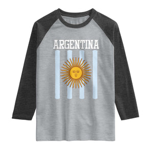 Argentina Sun of May Flag Retro Graphic Raglan Shirt Patriotic Argentine Heritage Pride Souvenir TS02 Heather Gray Heather Charcoal Print Your Wear