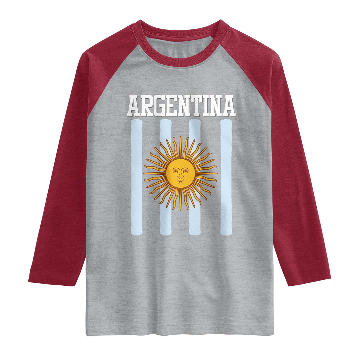 Argentina Sun of May Flag Retro Graphic Raglan Shirt Patriotic Argentine Heritage Pride Souvenir TS02 Heather Gray Heather Red Print Your Wear