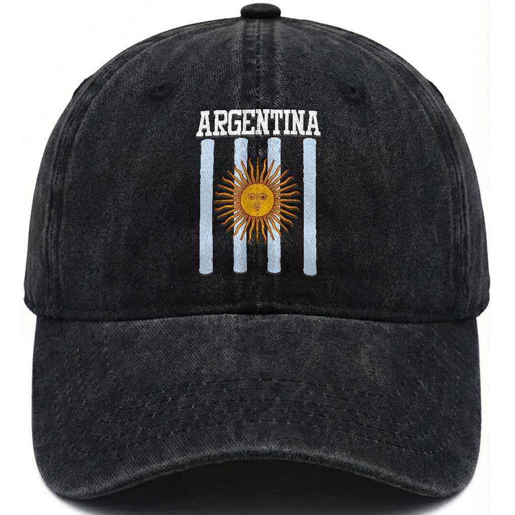 Argentina Sun of May Flag Retro Graphic Washed Cotton Baseball Cap Patriotic Argentine Heritage Pride Souvenir TS02 Print Your Wear