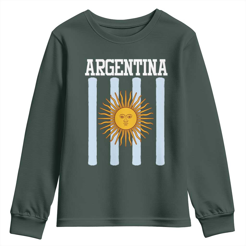 Argentina Sun of May Flag Retro Graphic Youth Sweatshirt Patriotic Argentine Heritage Pride Souvenir TS02 Dark Forest Green Print Your Wear