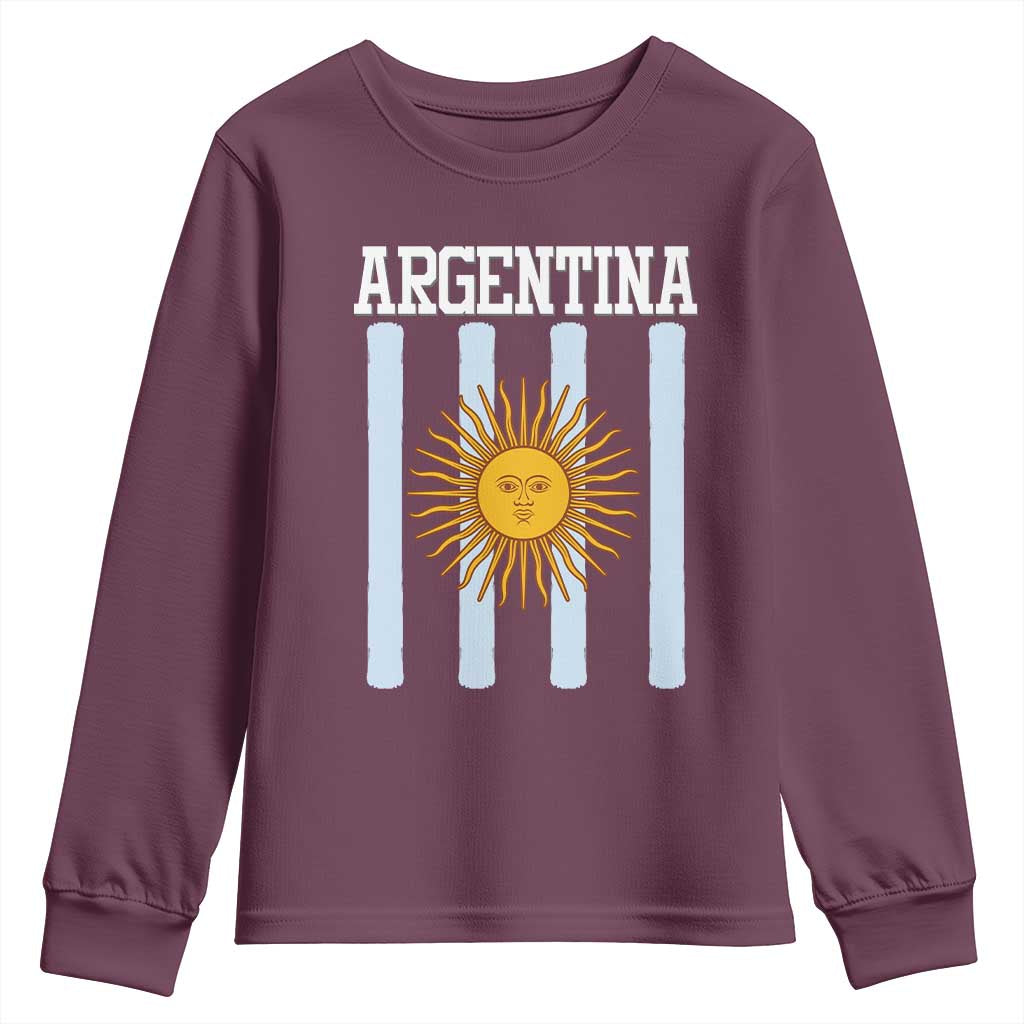 Argentina Sun of May Flag Retro Graphic Youth Sweatshirt Patriotic Argentine Heritage Pride Souvenir TS02 Maroon Print Your Wear