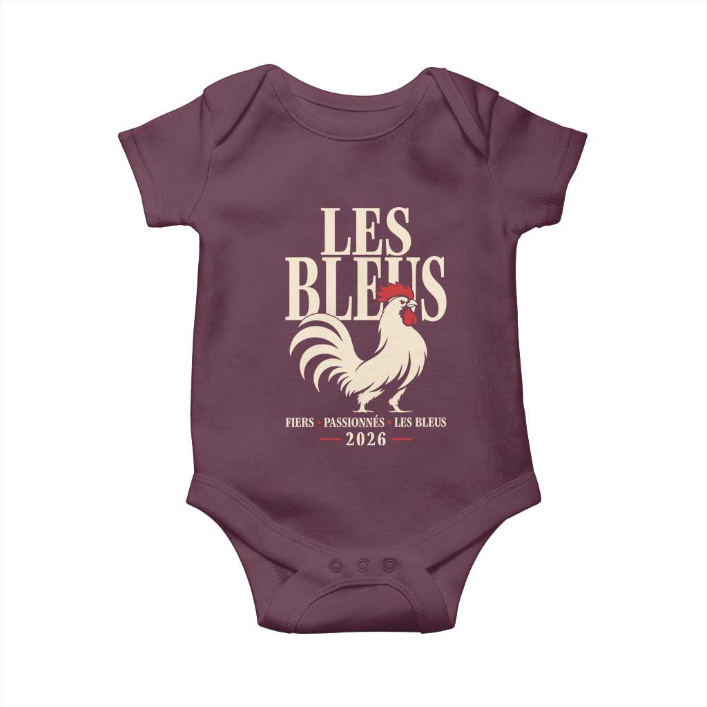 Les Bleus France Soccer Retro Rooster Graphic Baby Onesie Proud Passionate French Pride Vintage Football Fans Gear TS02 Maroon Print Your Wear