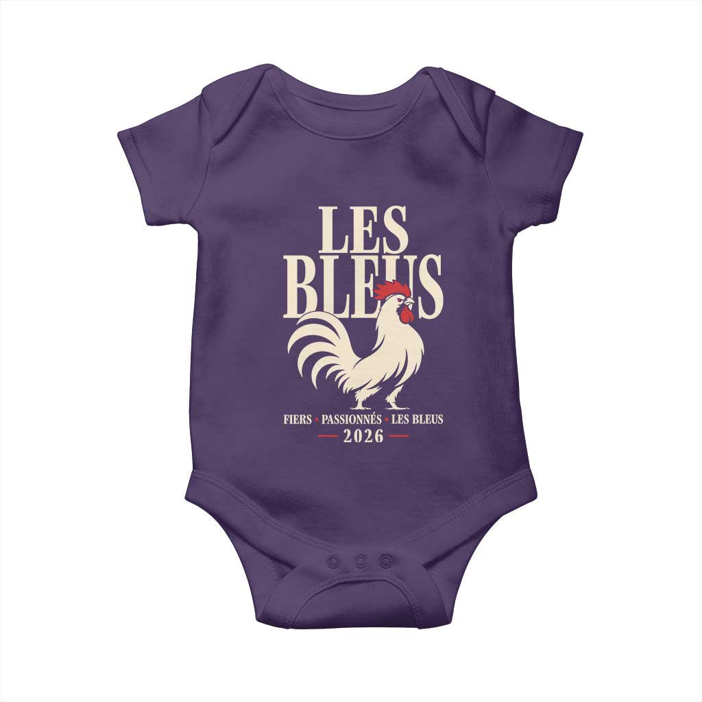 Les Bleus France Soccer Retro Rooster Graphic Baby Onesie Proud Passionate French Pride Vintage Football Fans Gear TS02 Purple Print Your Wear