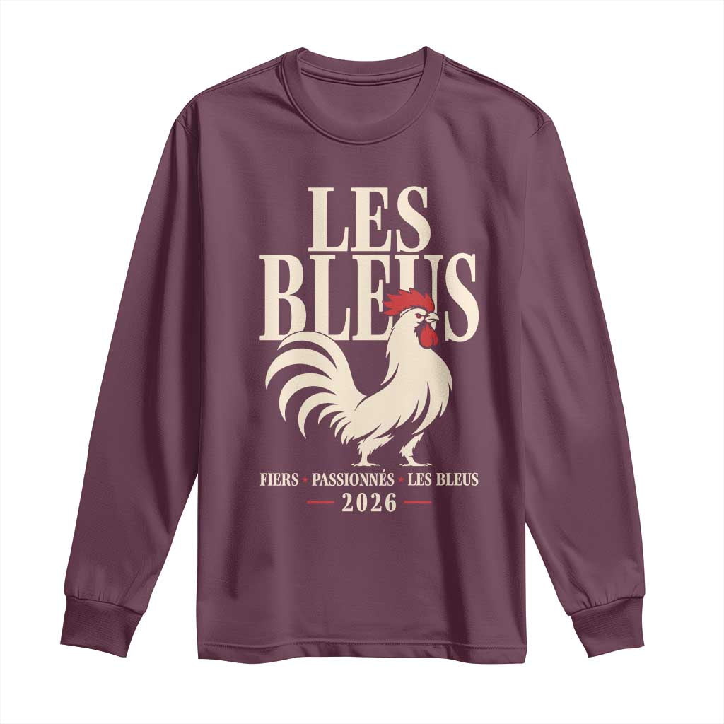 Les Bleus France Soccer Retro Rooster Graphic Long Sleeve Shirt Proud Passionate French Pride Vintage Football Fans Gear TS02 Maroon Print Your Wear