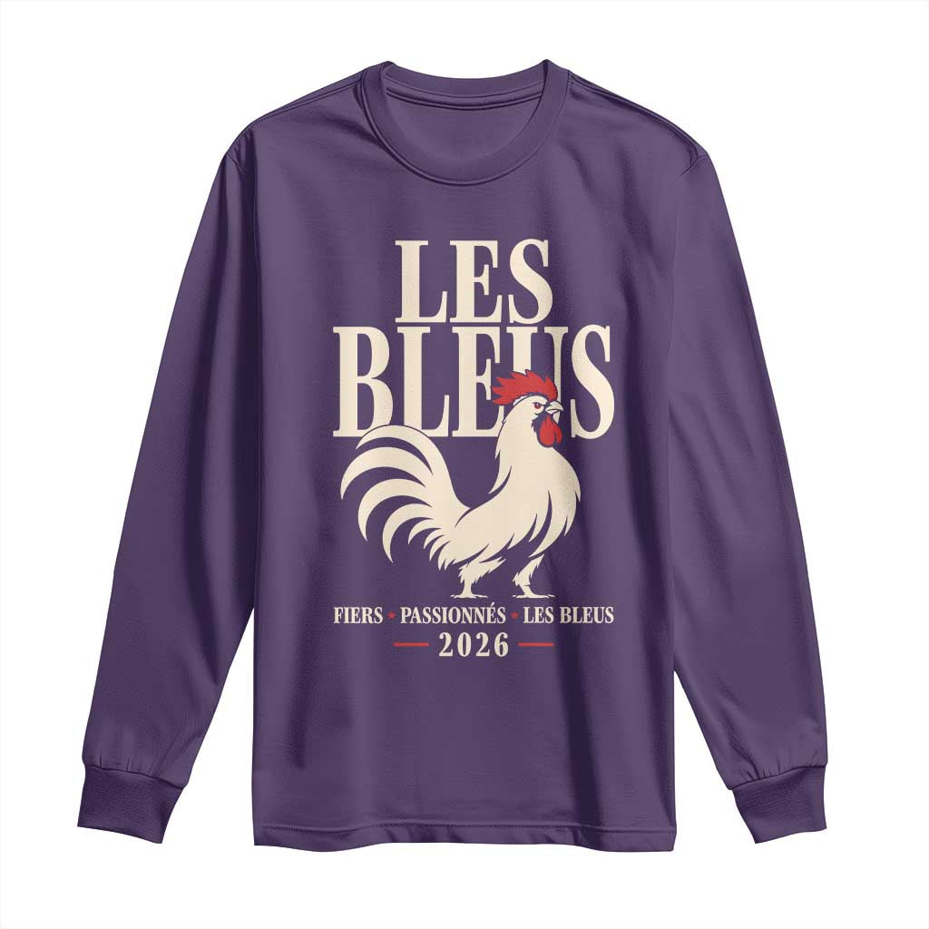 Les Bleus France Soccer Retro Rooster Graphic Long Sleeve Shirt Proud Passionate French Pride Vintage Football Fans Gear TS02 Purple Print Your Wear