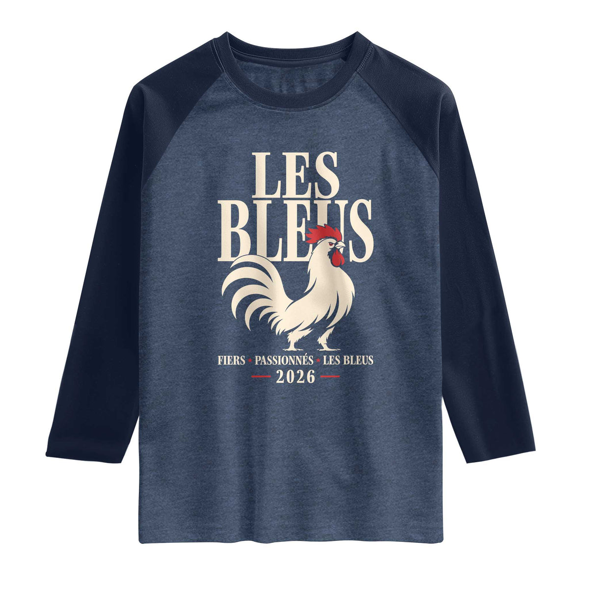 Les Bleus France Soccer Retro Rooster Graphic Raglan Shirt Proud Passionate French Pride Vintage Football Fans Gear TS02 Heather Denim Navy Print Your Wear
