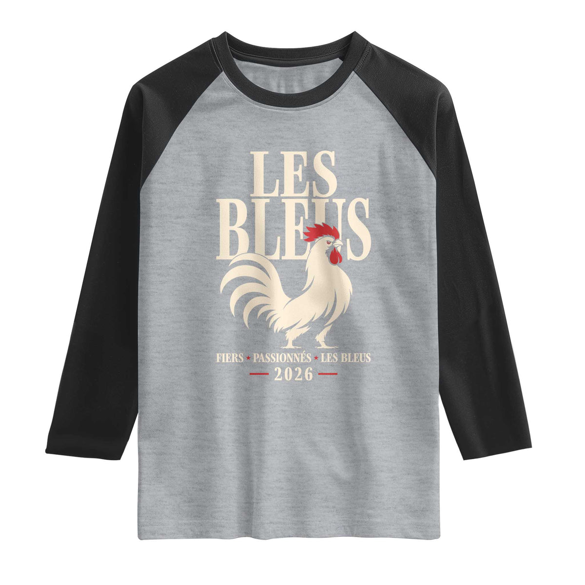 Les Bleus France Soccer Retro Rooster Graphic Raglan Shirt Proud Passionate French Pride Vintage Football Fans Gear TS02 Heather Gray Black Print Your Wear