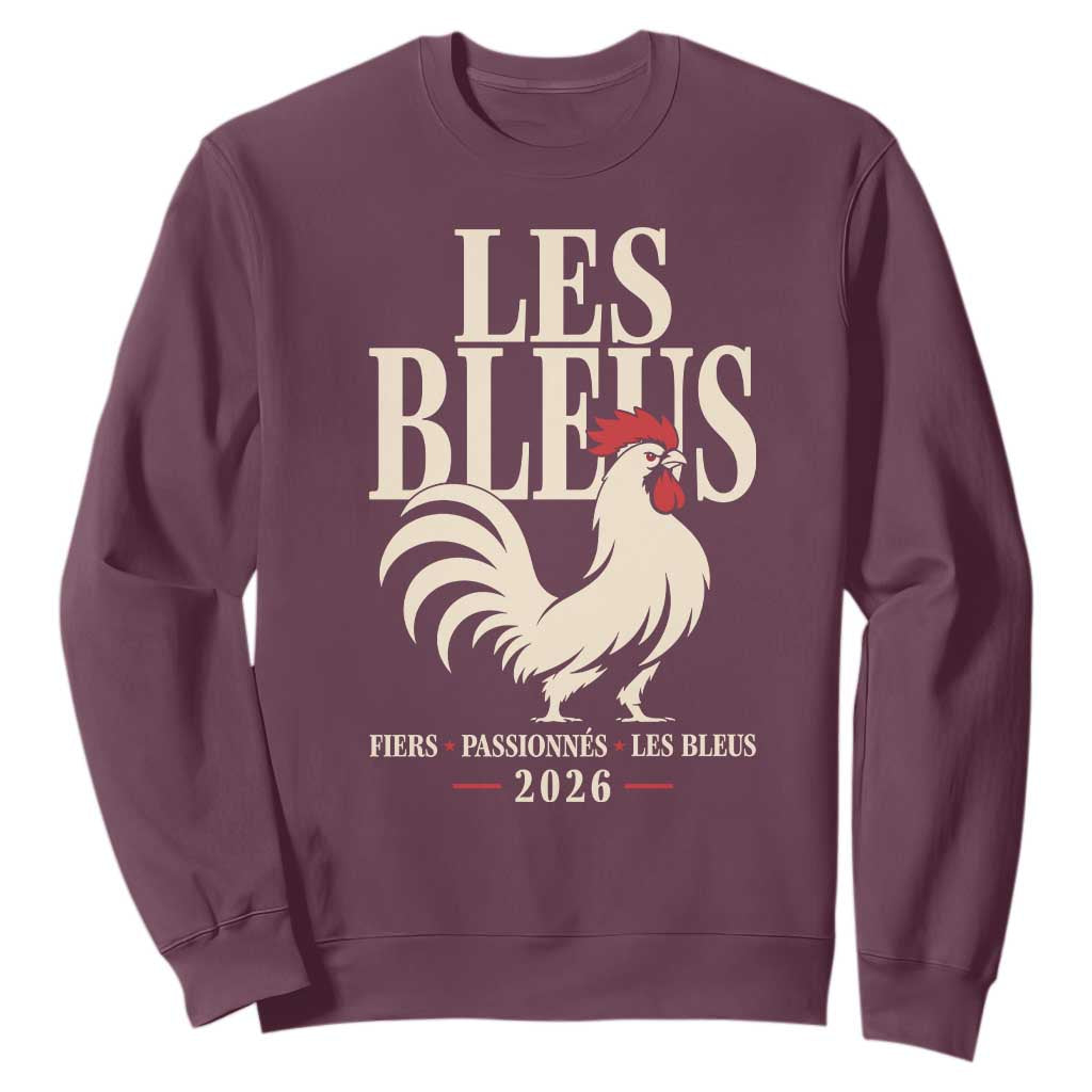 Les Bleus France Soccer Retro Rooster Graphic Sweatshirt Proud Passionate French Pride Vintage Football Fans Gear TS02 Maroon Print Your Wear