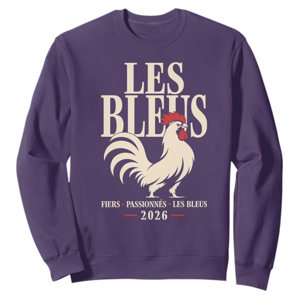 Les Bleus France Soccer Retro Rooster Graphic Sweatshirt Proud Passionate French Pride Vintage Football Fans Gear TS02 Purple Print Your Wear