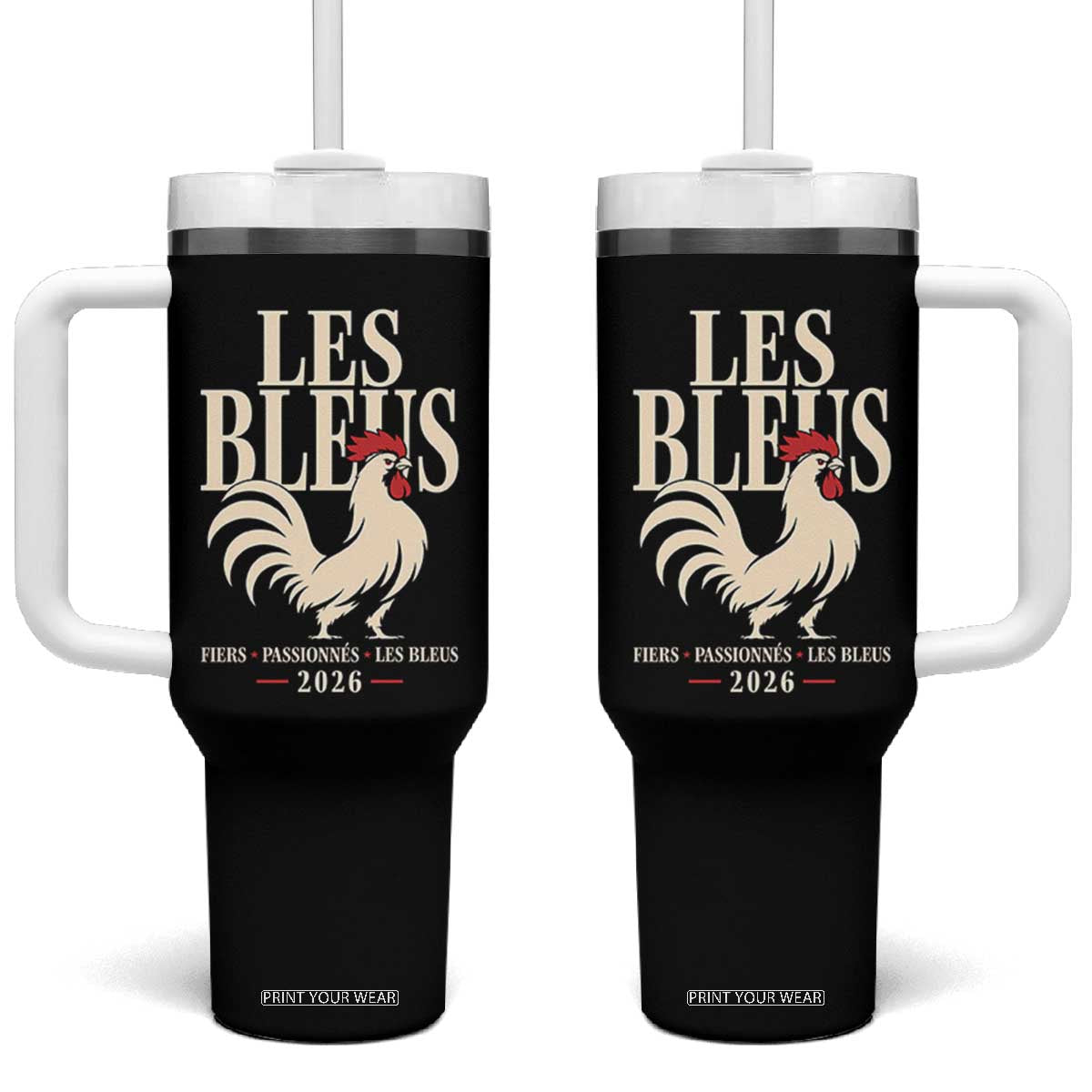 Les Bleus France Soccer Retro Rooster Graphic Tumbler With Handle Proud Passionate French Pride Vintage Football Fans Gear TS02 One Size: 40 oz Black Print Your Wear
