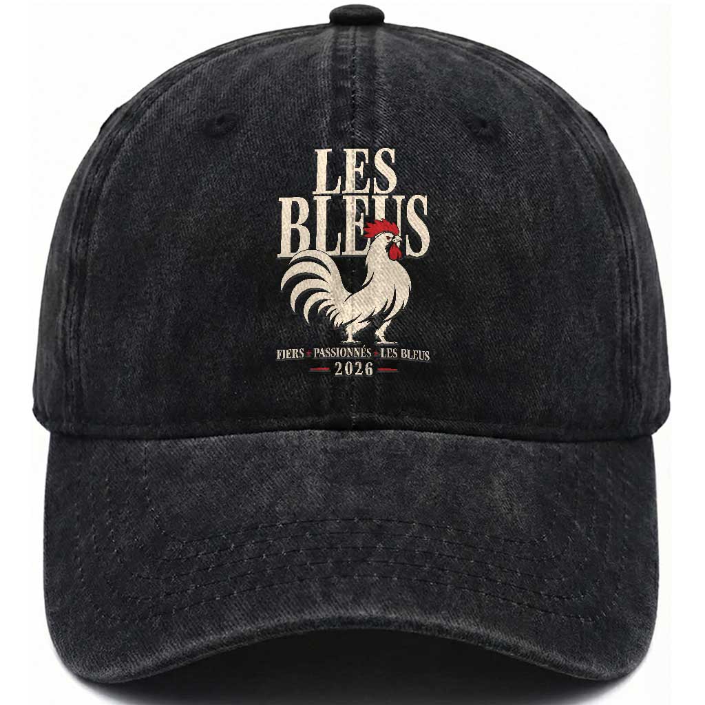 Les Bleus France Soccer Retro Rooster Graphic Washed Cotton Baseball Cap Proud Passionate French Pride Vintage Football Fans Gear TS02 Print Your Wear