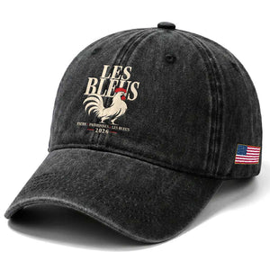Les Bleus France Soccer Retro Rooster Graphic Washed Cotton Baseball Cap Proud Passionate French Pride Vintage Football Fans Gear TS02 Print Your Wear