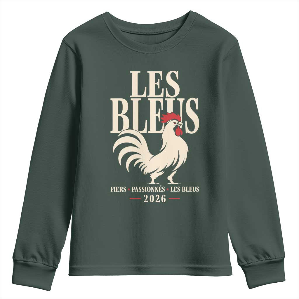 Les Bleus France Soccer Retro Rooster Graphic Youth Sweatshirt Proud Passionate French Pride Vintage Football Fans Gear TS02 Dark Forest Green Print Your Wear