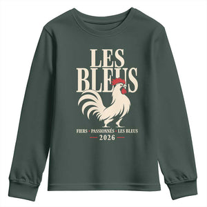 Les Bleus France Soccer Retro Rooster Graphic Youth Sweatshirt Proud Passionate French Pride Vintage Football Fans Gear TS02 Dark Forest Green Print Your Wear
