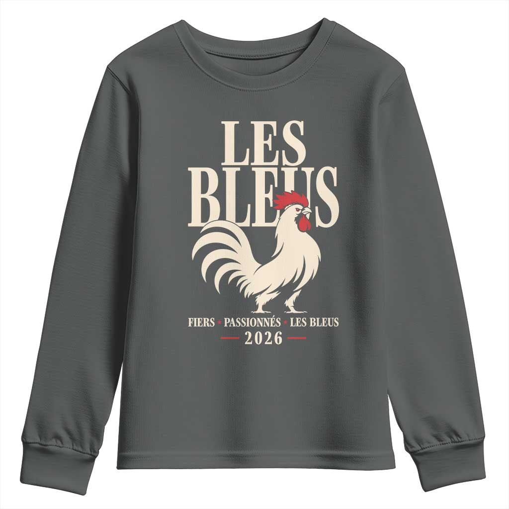 Les Bleus France Soccer Retro Rooster Graphic Youth Sweatshirt Proud Passionate French Pride Vintage Football Fans Gear TS02 Dark Heather Print Your Wear