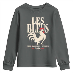 Les Bleus France Soccer Retro Rooster Graphic Youth Sweatshirt Proud Passionate French Pride Vintage Football Fans Gear TS02 Dark Heather Print Your Wear
