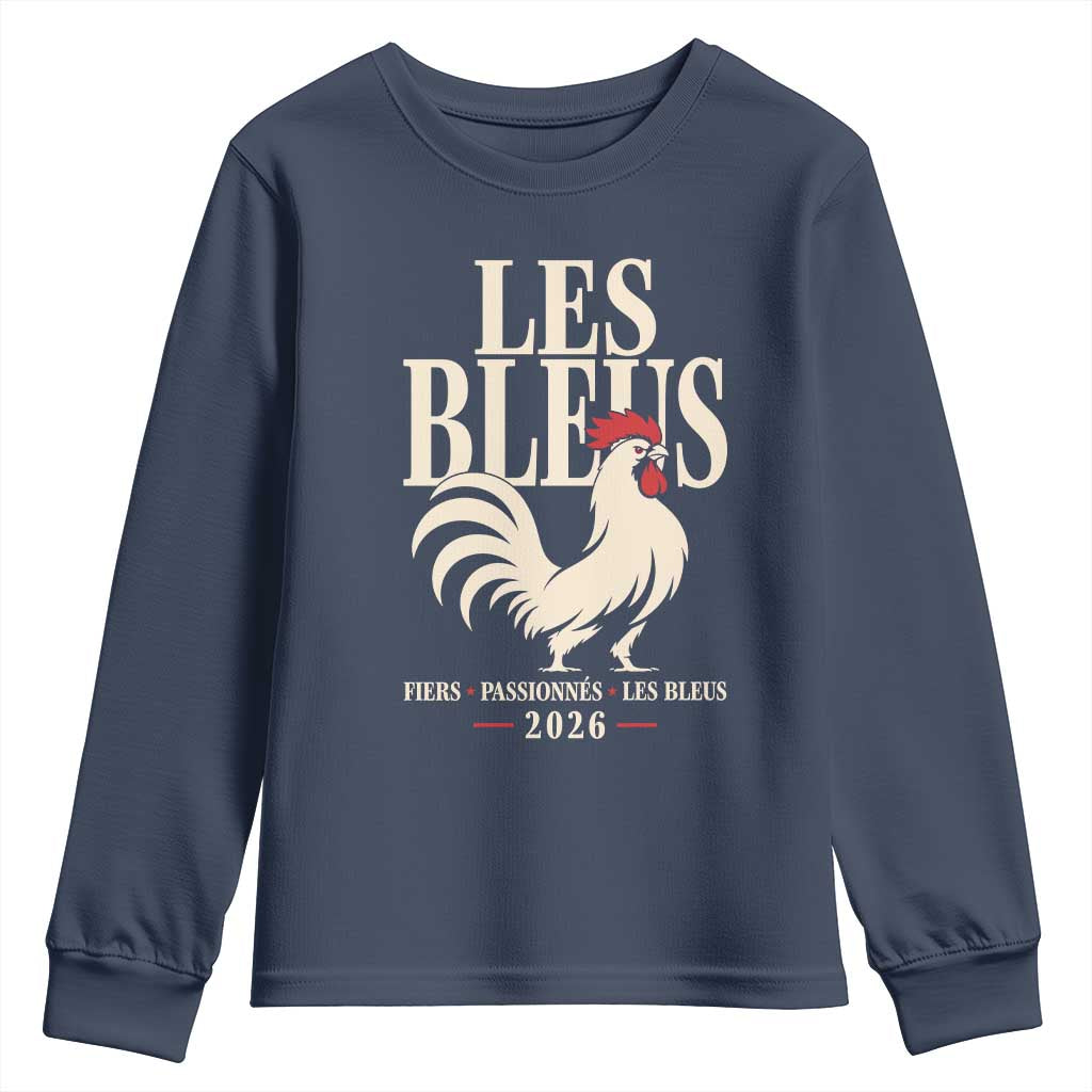 Les Bleus France Soccer Retro Rooster Graphic Youth Sweatshirt Proud Passionate French Pride Vintage Football Fans Gear TS02 Navy Print Your Wear