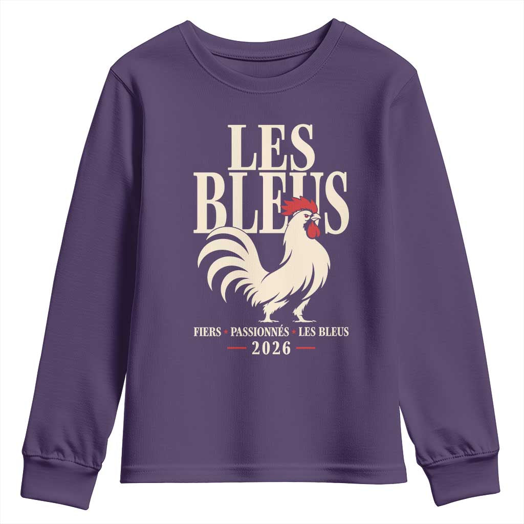 Les Bleus France Soccer Retro Rooster Graphic Youth Sweatshirt Proud Passionate French Pride Vintage Football Fans Gear TS02 Purple Print Your Wear