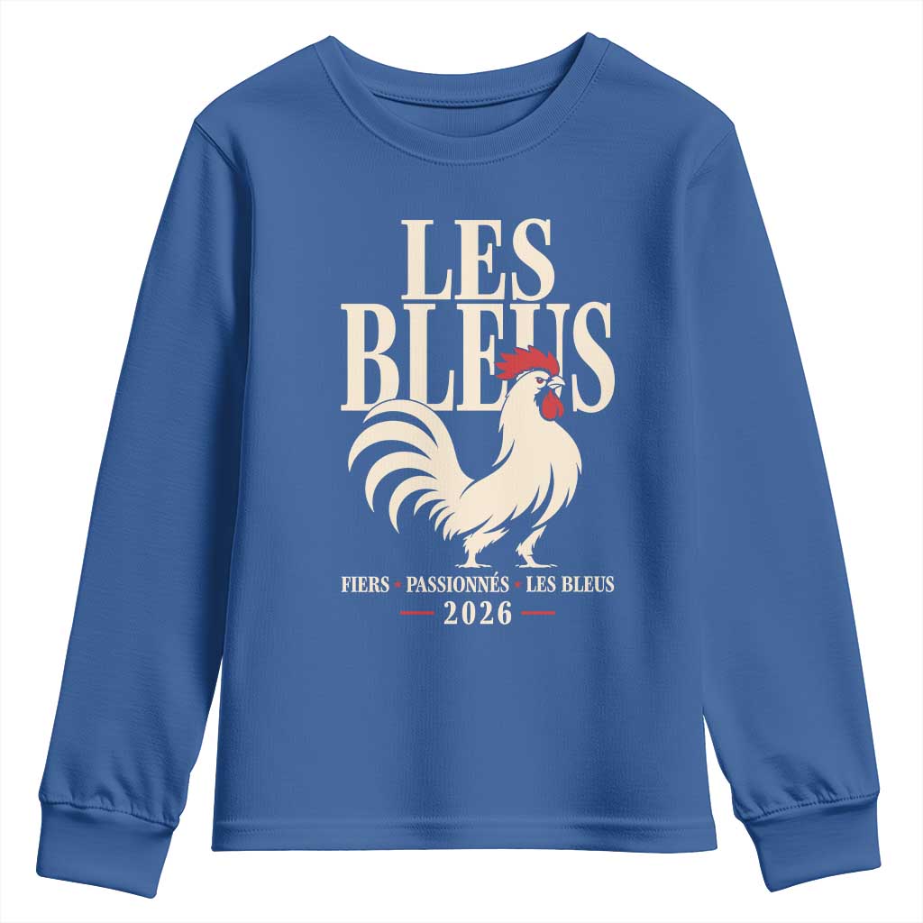 Les Bleus France Soccer Retro Rooster Graphic Youth Sweatshirt Proud Passionate French Pride Vintage Football Fans Gear TS02 Royal Blue Print Your Wear