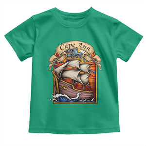 Cape Ann Vintage Nautical Sailing Ship Graphic Toddler T Shirt Retro Stained Glass Window Style Ocean Sunset Tall Ship