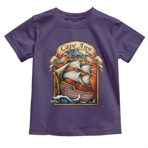 Cape Ann Vintage Nautical Sailing Ship Graphic Toddler T Shirt Retro Stained Glass Window Style Ocean Sunset Tall Ship