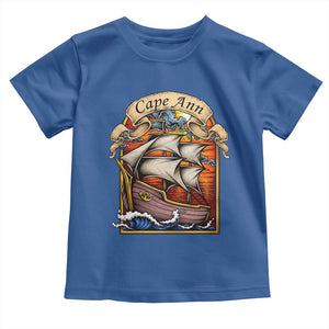Cape Ann Vintage Nautical Sailing Ship Graphic Toddler T Shirt Retro Stained Glass Window Style Ocean Sunset Tall Ship