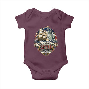America Sails Into 250 Years Vintage Nautical Graphic Baby Onesie Statue of Liberty Tall Ship 1776 to 2026 Semiquincentennial Patriotic