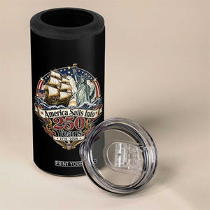 America Sails Into 250 Years Vintage Nautical Graphic 4 in 1 Can Cooler Tumbler Statue of Liberty Tall Ship 1776 to 2026 Semiquincentennial Patriotic